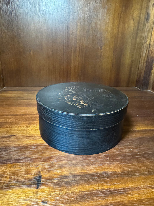 Black Painted Pantry Box with Stenciled Floral Lid