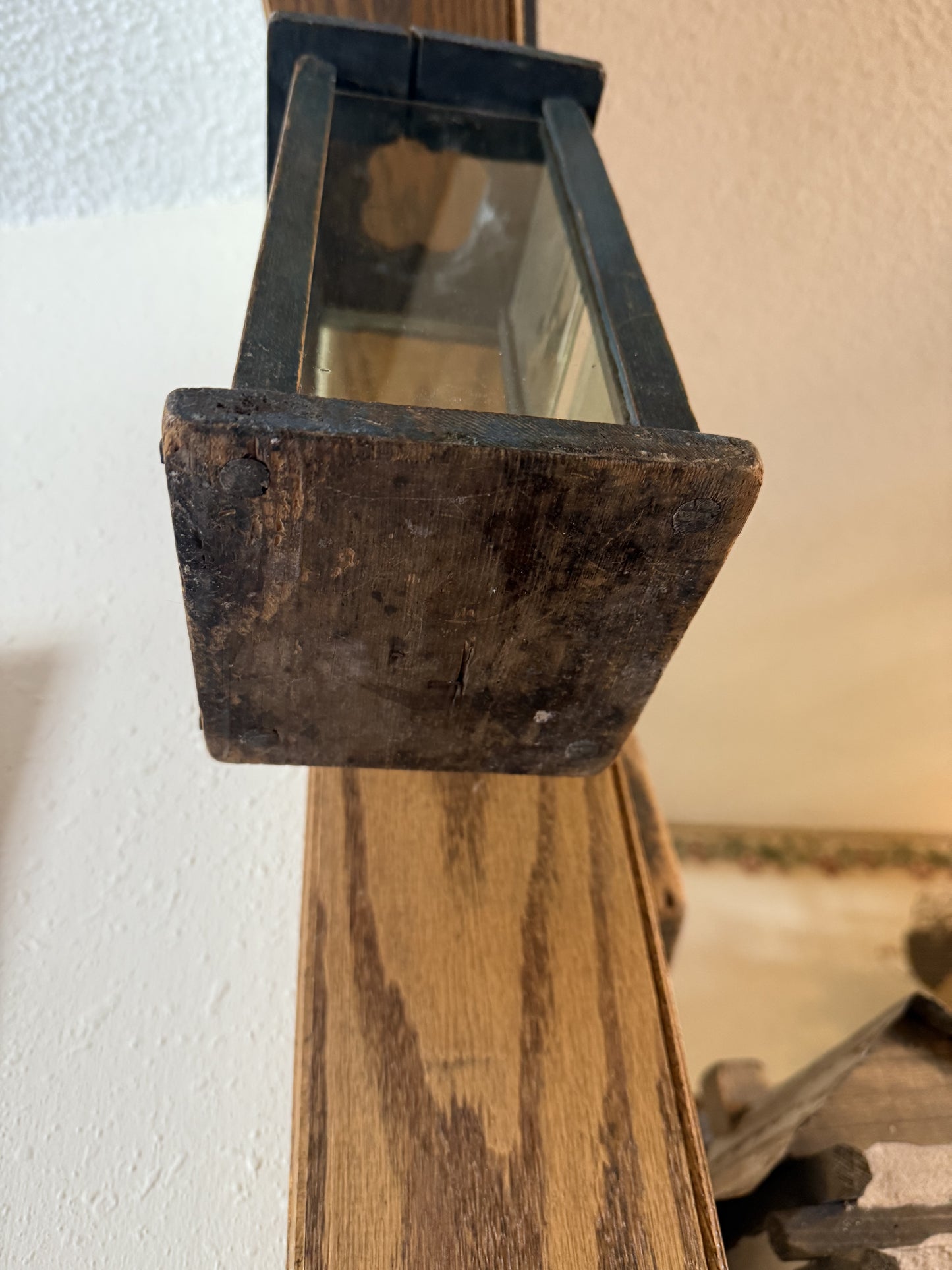 Early Original Blue Painted Wood Barn Lantern