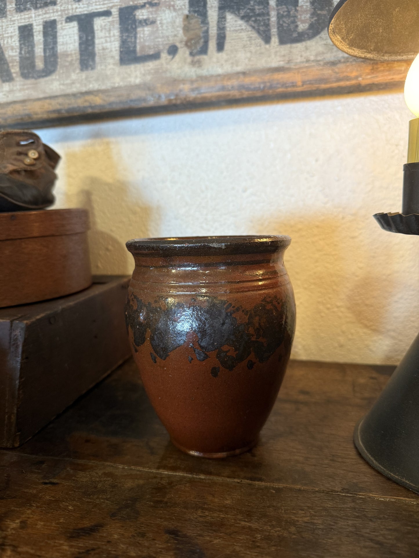 Early Sponged Redware Pot