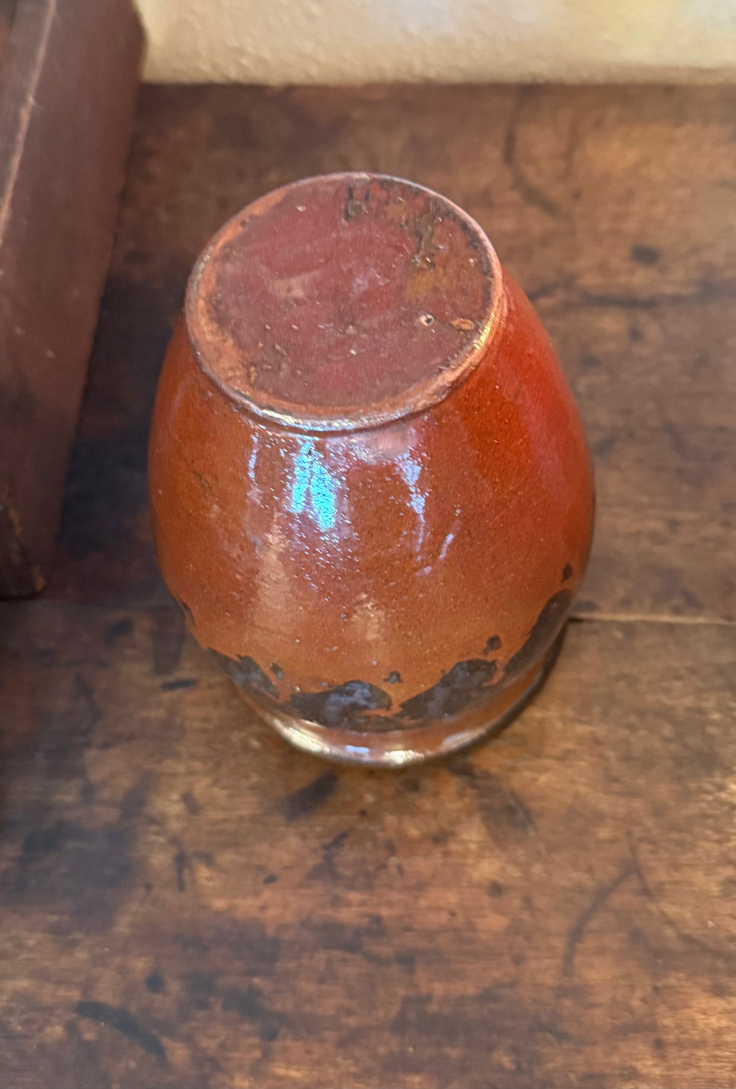 Early Sponged Redware Pot