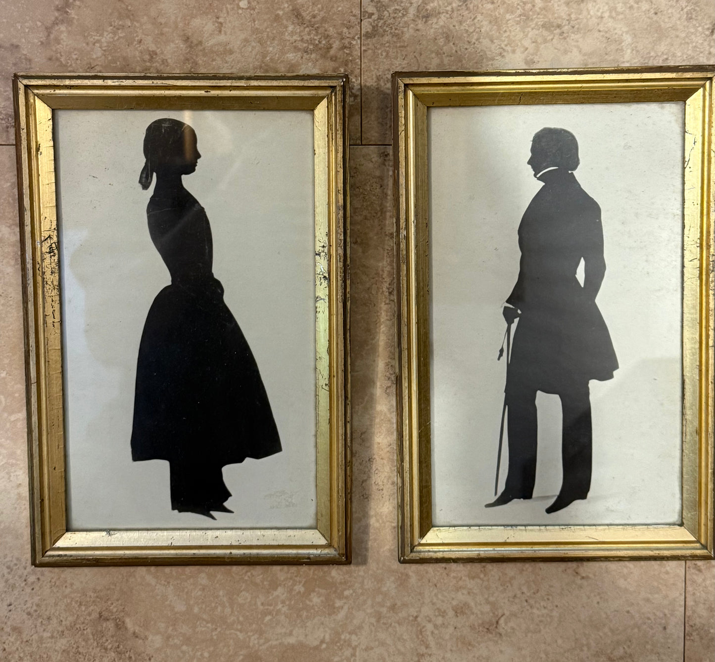 Pair of 1800's Full Length Silhouettes in Gold Frames