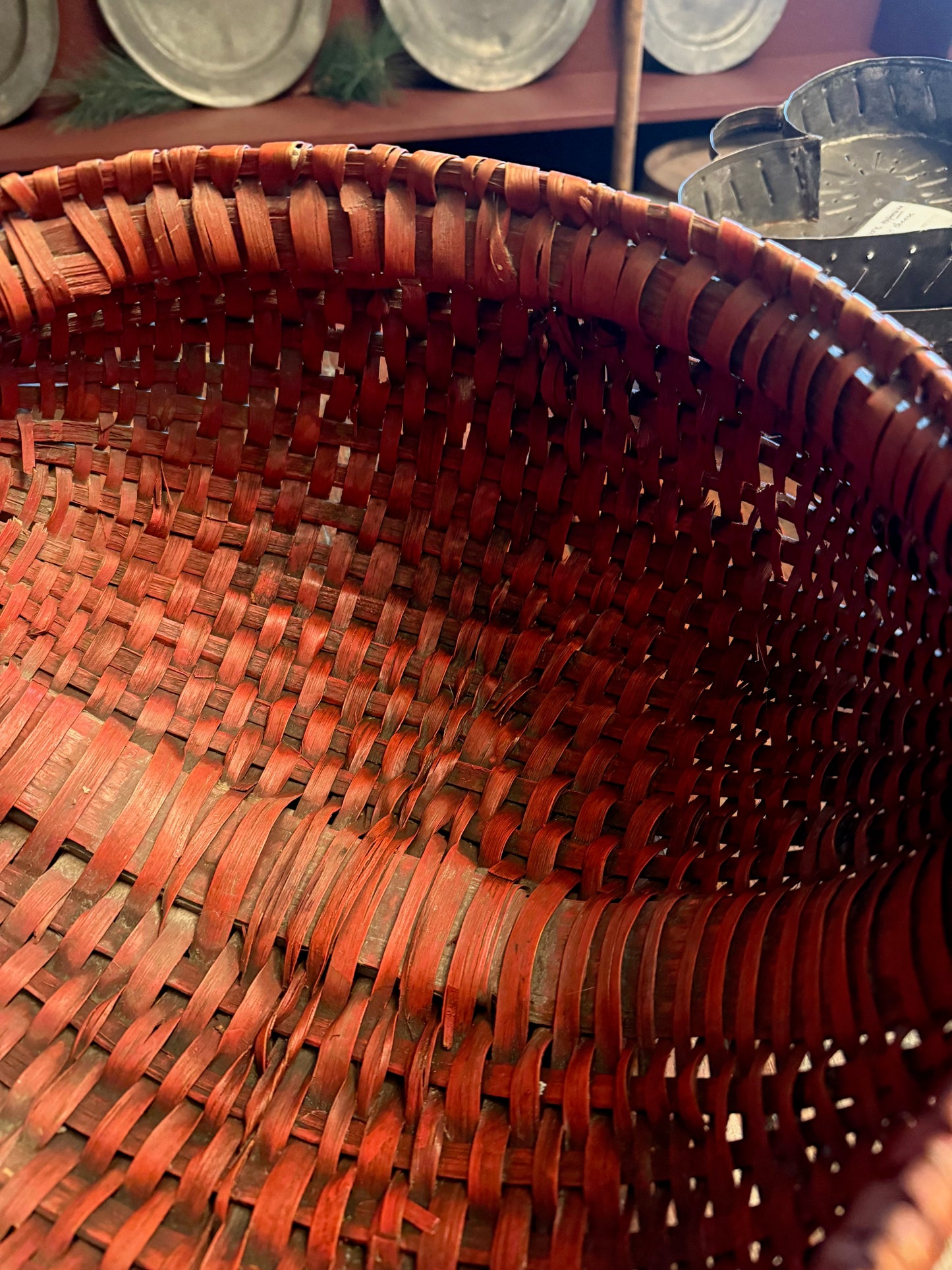 Incredible RARE Large Late 1800s-Early 1900s Buttock Basket in ORIGINAL Red Paint