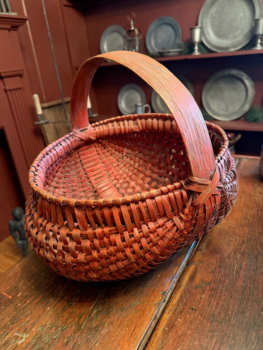 Incredible RARE Large Late 1800s-Early 1900s Buttock Basket in ORIGINAL Red Paint