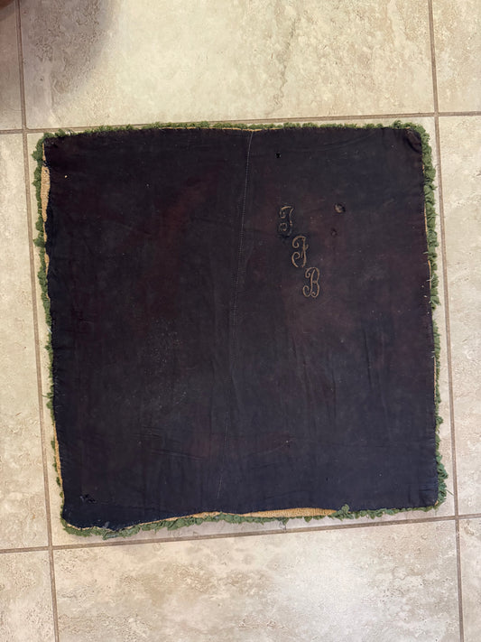 Antique Hooked Rug Tulip Urn with Handstitched Initials on Back