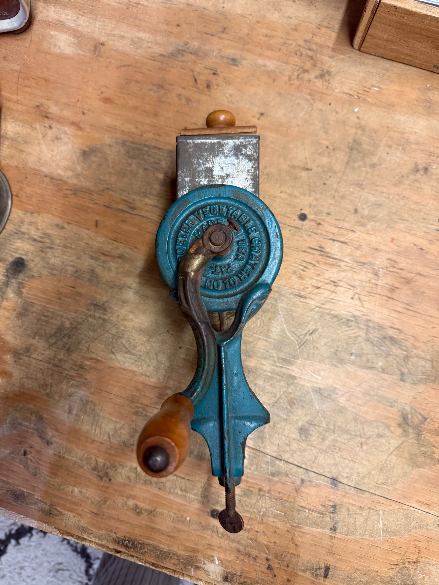 Schroeter Antique Cast Iron Grinder/Grater in Blue Paint