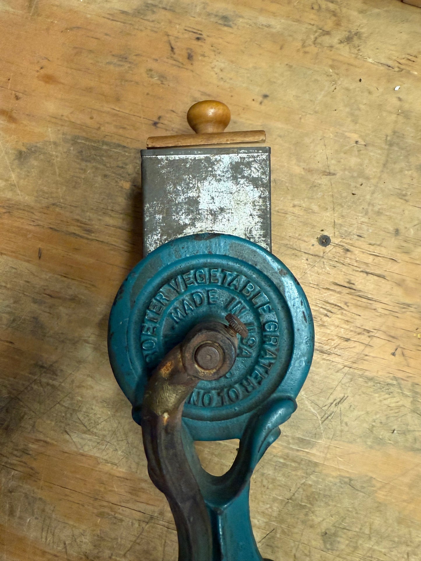 Schroeter Antique Cast Iron Grinder/Grater in Blue Paint