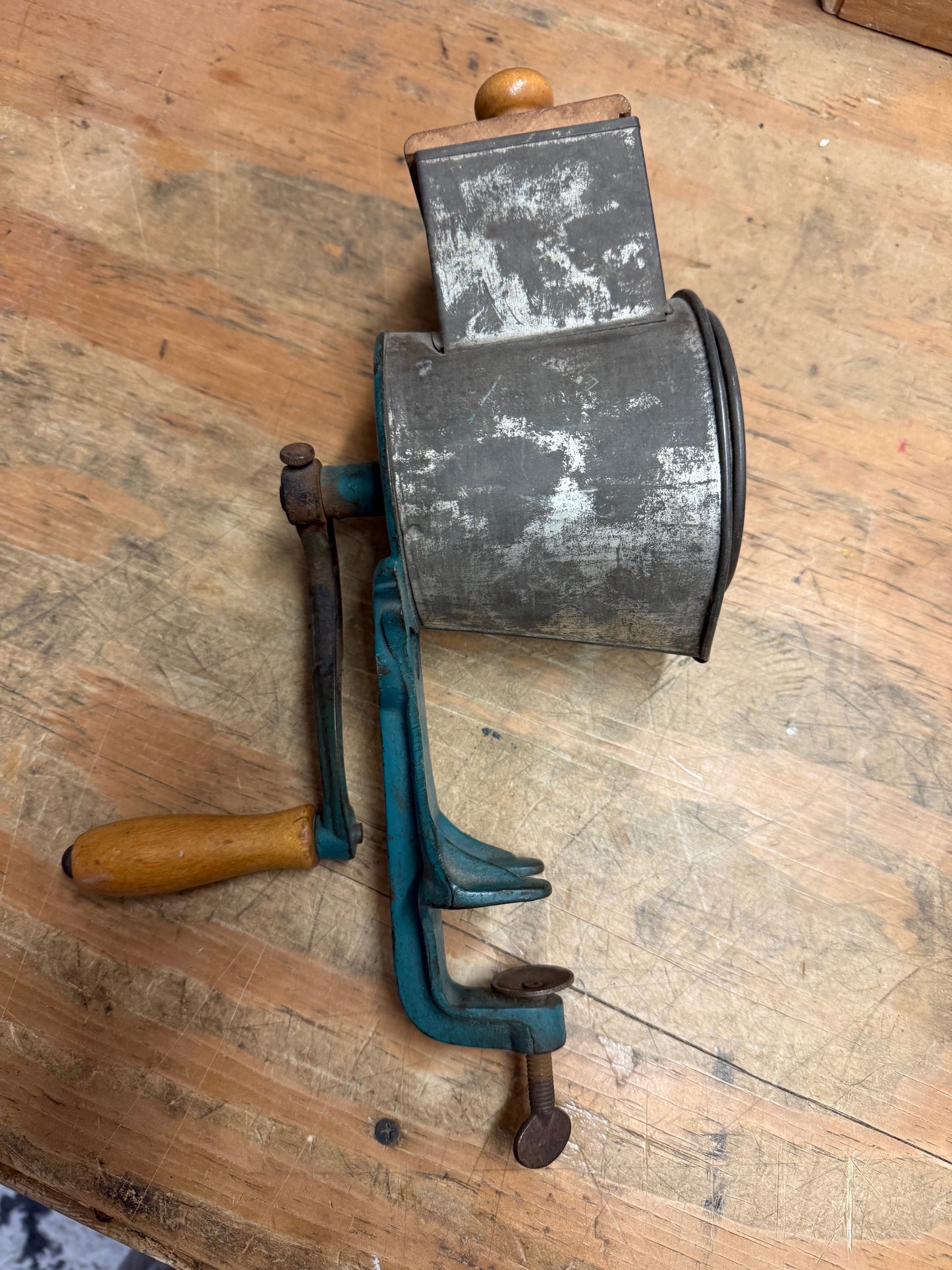 Schroeter Antique Cast Iron Grinder/Grater in Blue Paint