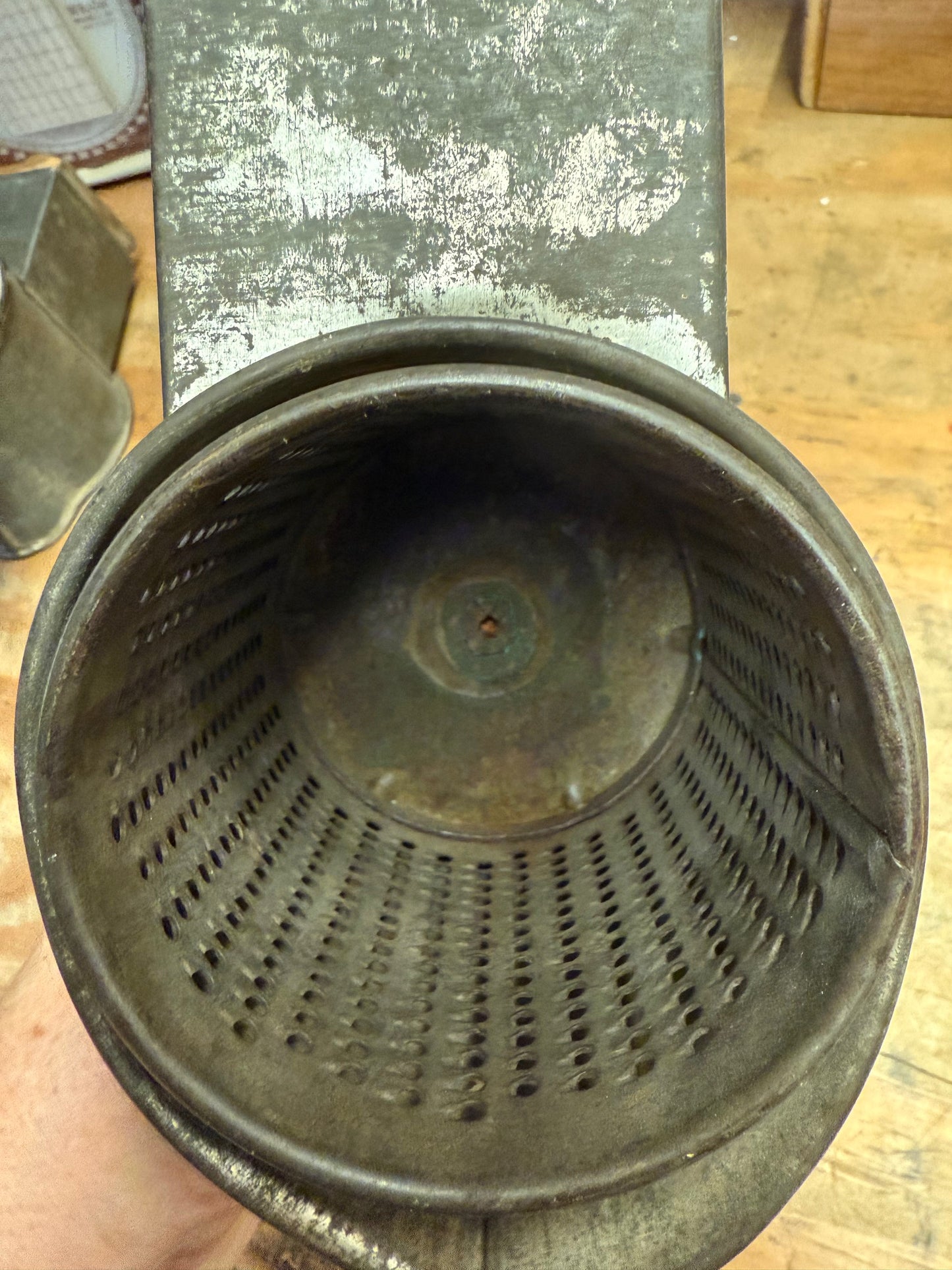 Schroeter Antique Cast Iron Grinder/Grater in Blue Paint