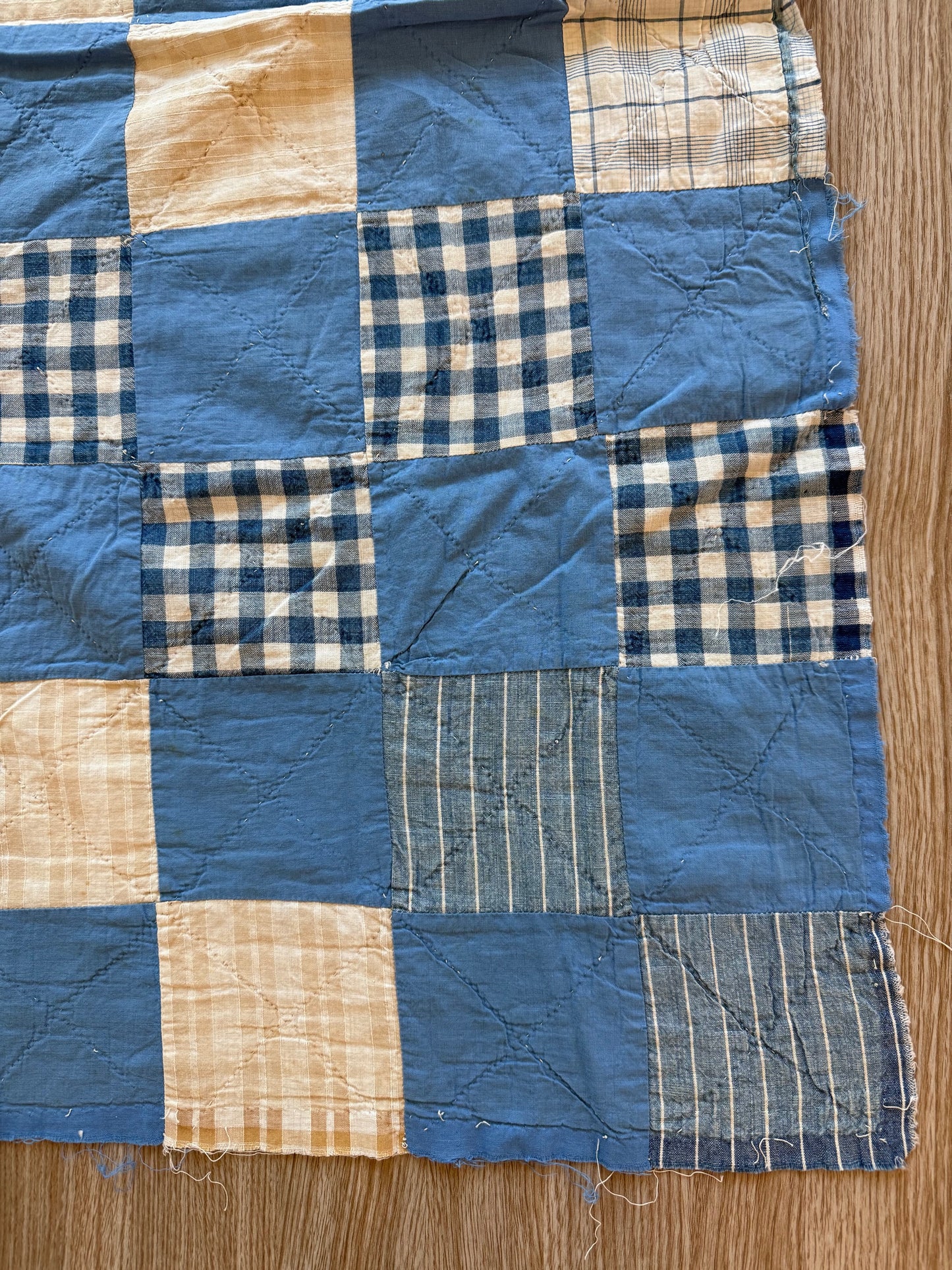 Blue Check Antique Quilt Top