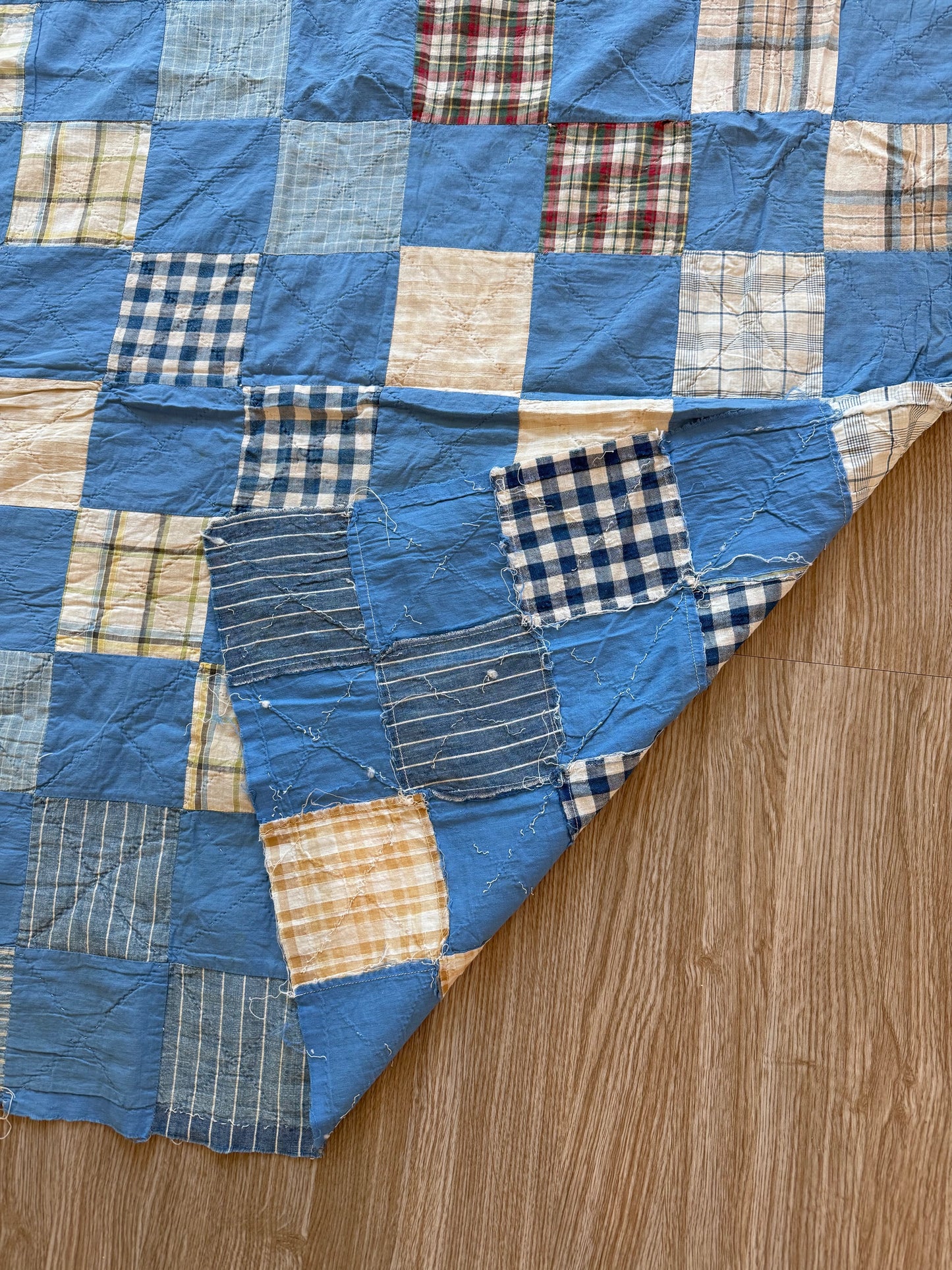 Blue Check Antique Quilt Top