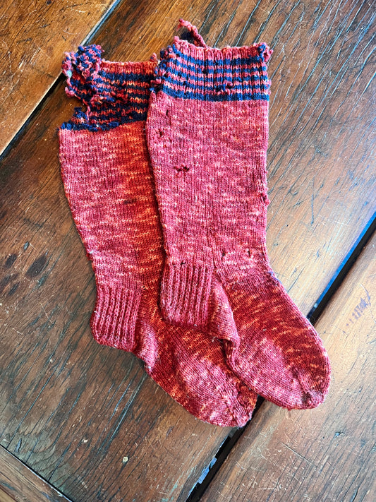 Late 1800s - Early 1900s Red Hand-knit Wool Children’s Socks