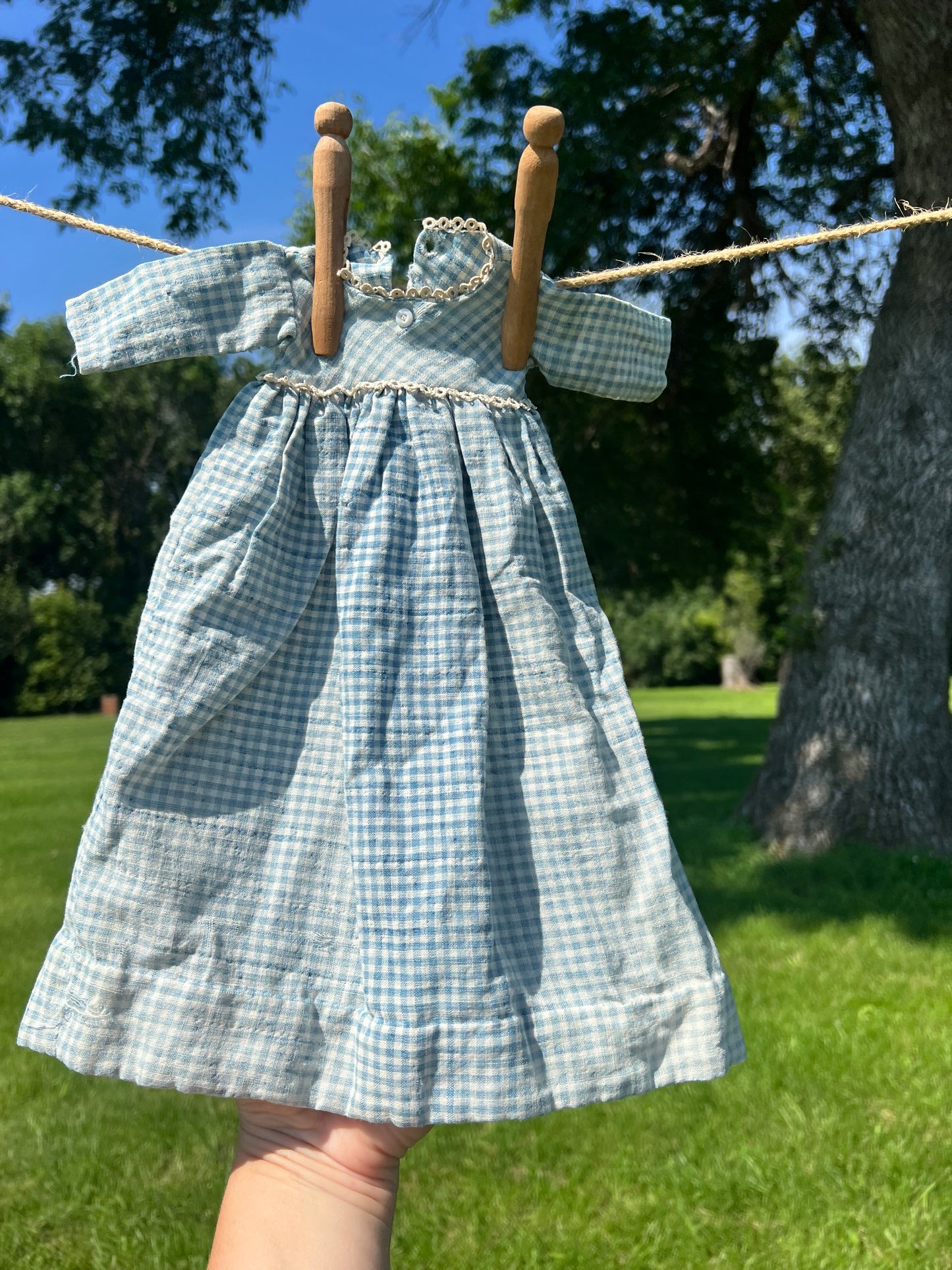 Blue Gingham Doll Dress
