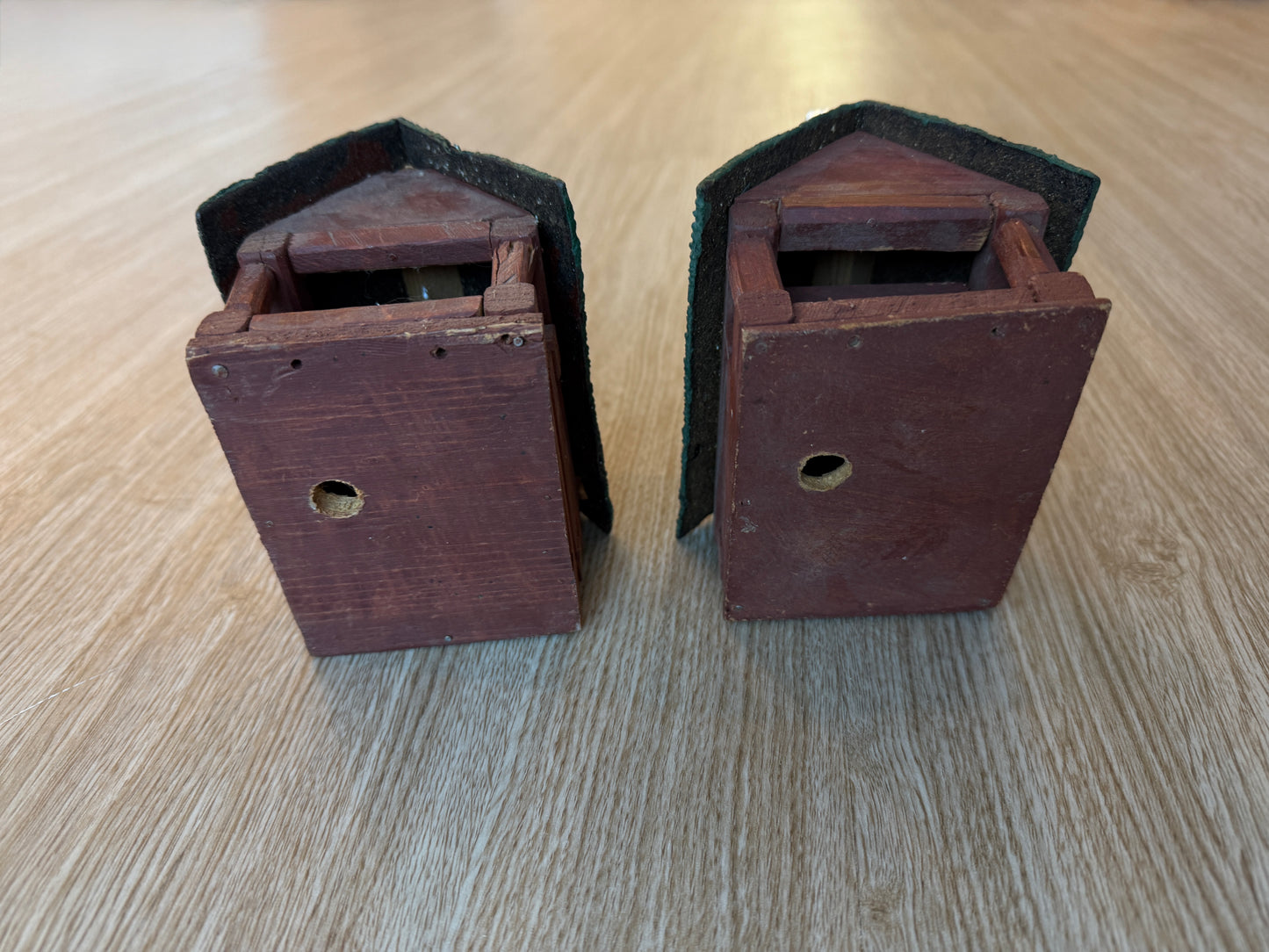 Set of 2 Vintage Log Cabin House & Church