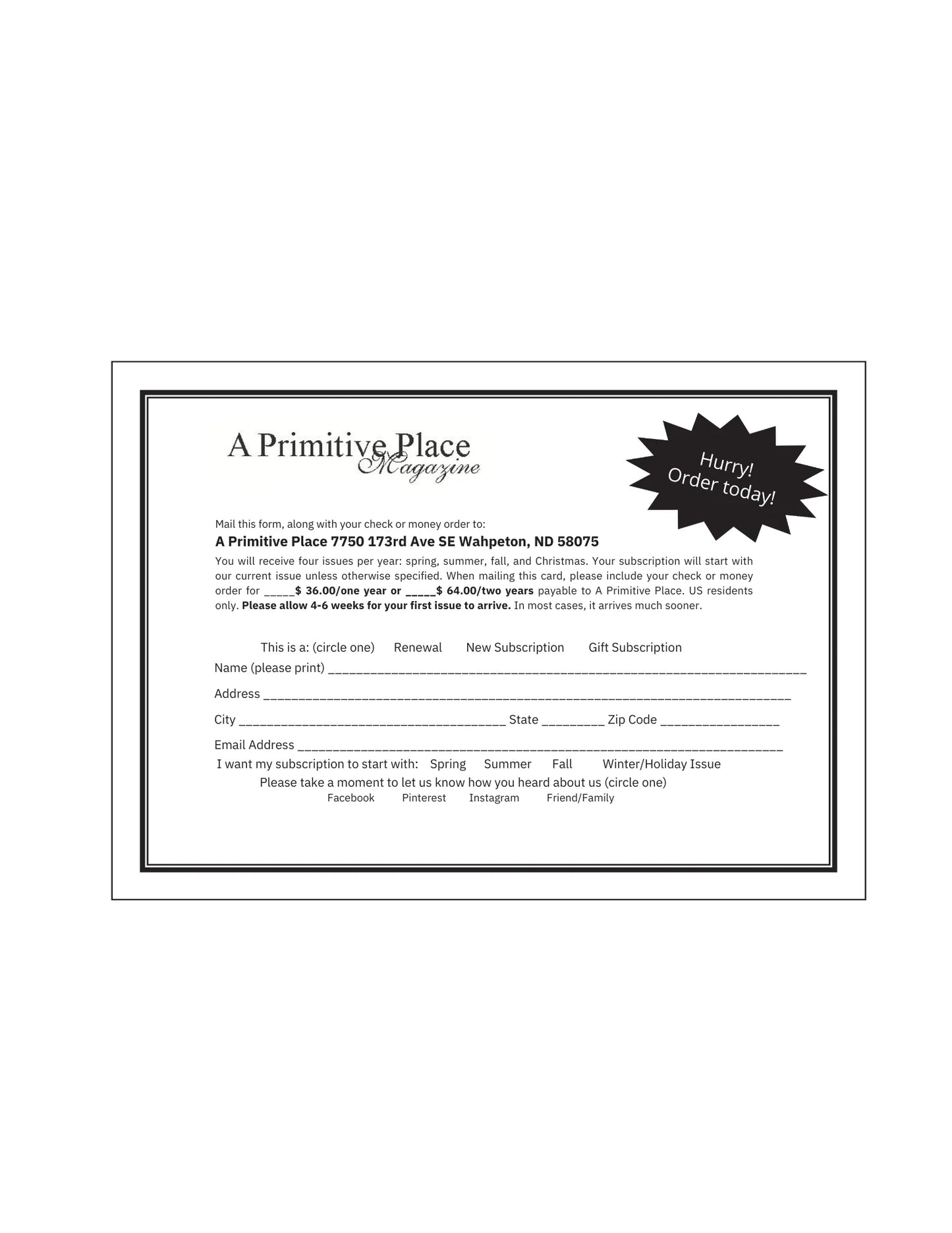 This will start a NEW subscription with the FALL 2025 Issue: One Year Subscription -4 issues (1 year) (Exp. 0526) Save $20.00 off cover price!
