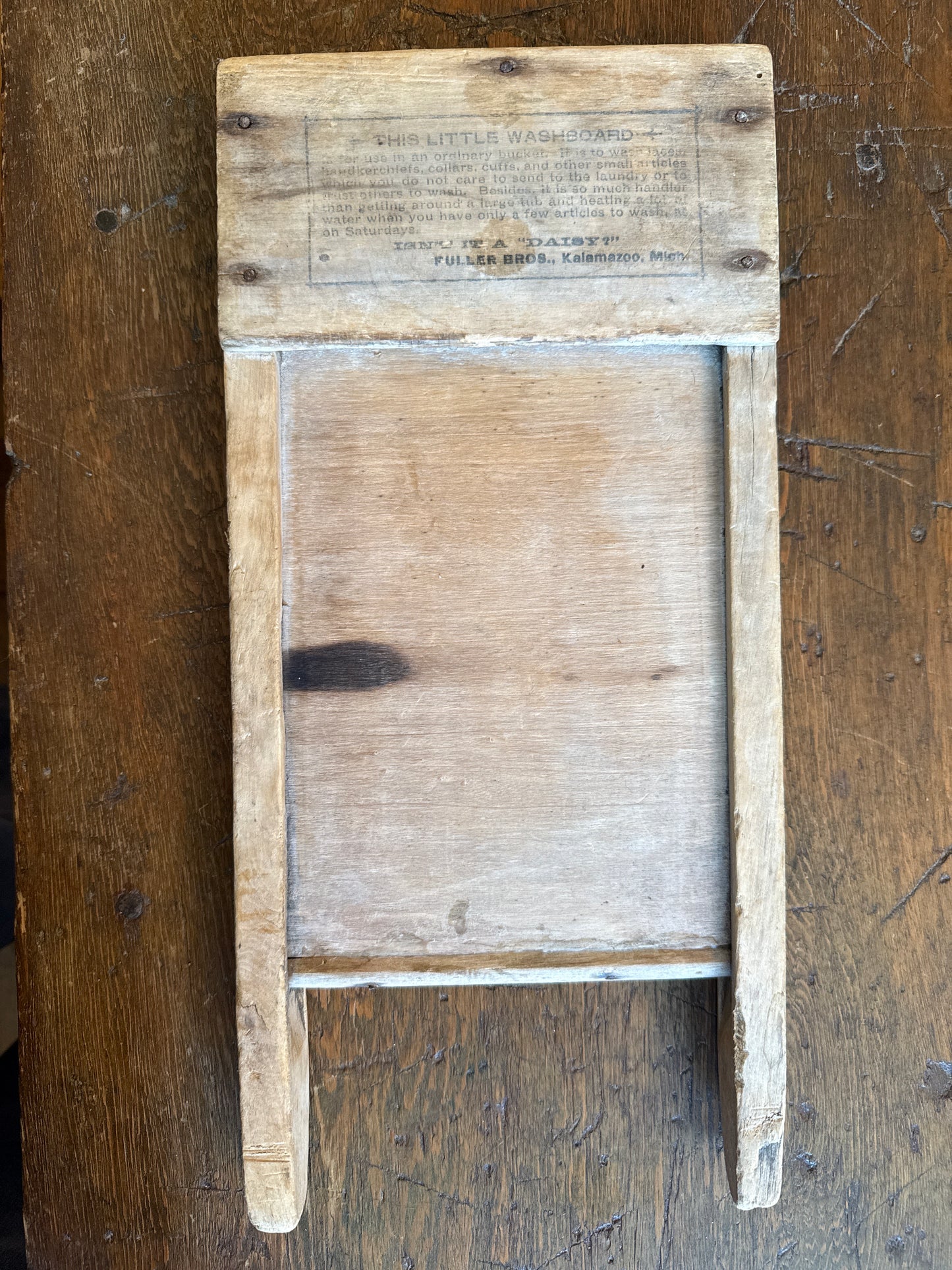 Early Wooden Salesman Sample Washboard “Little Daisy” with Square Nail Construction