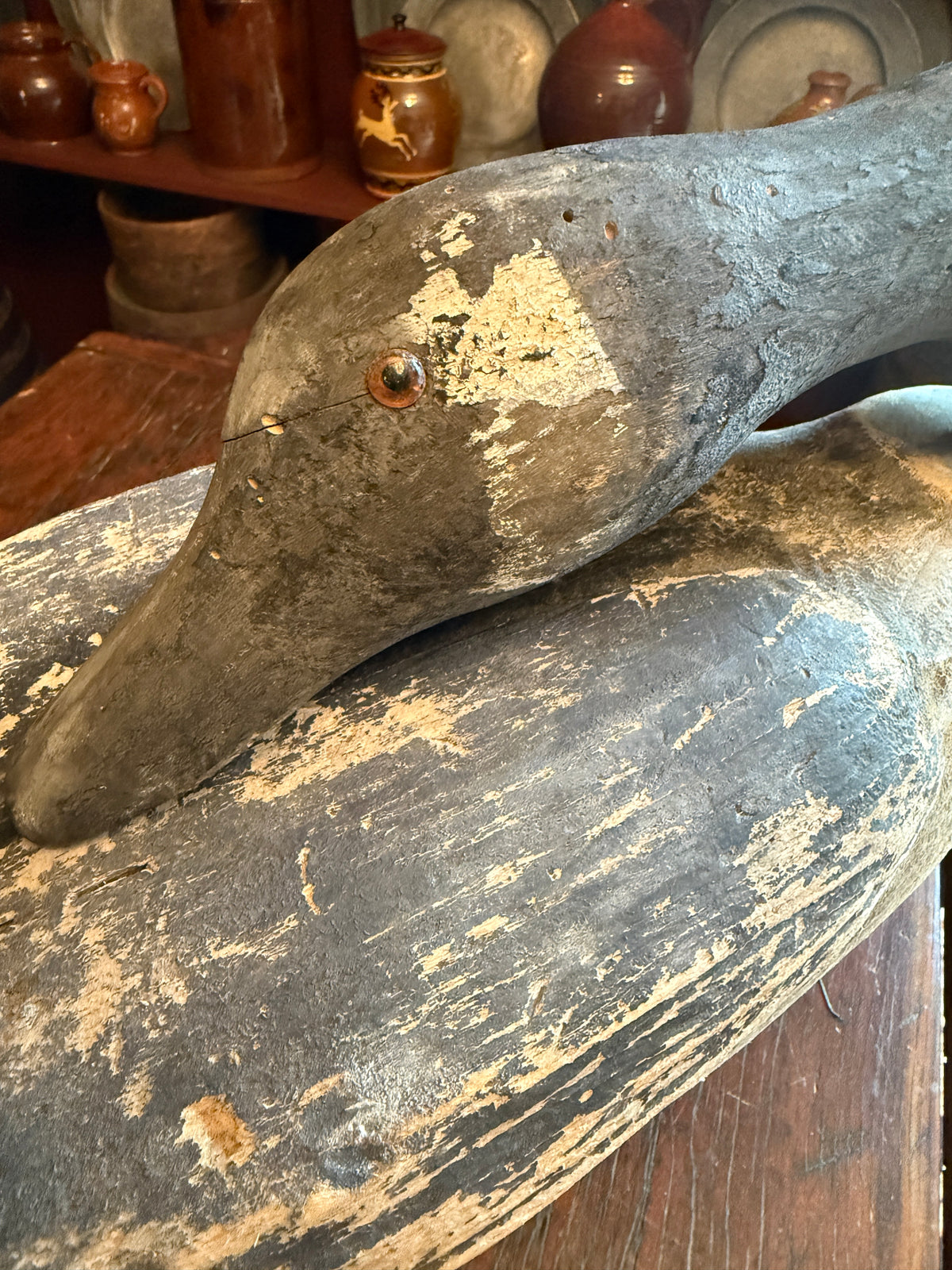 Large Antique Goose Decoy ~ 20” long (28” long with head extended)