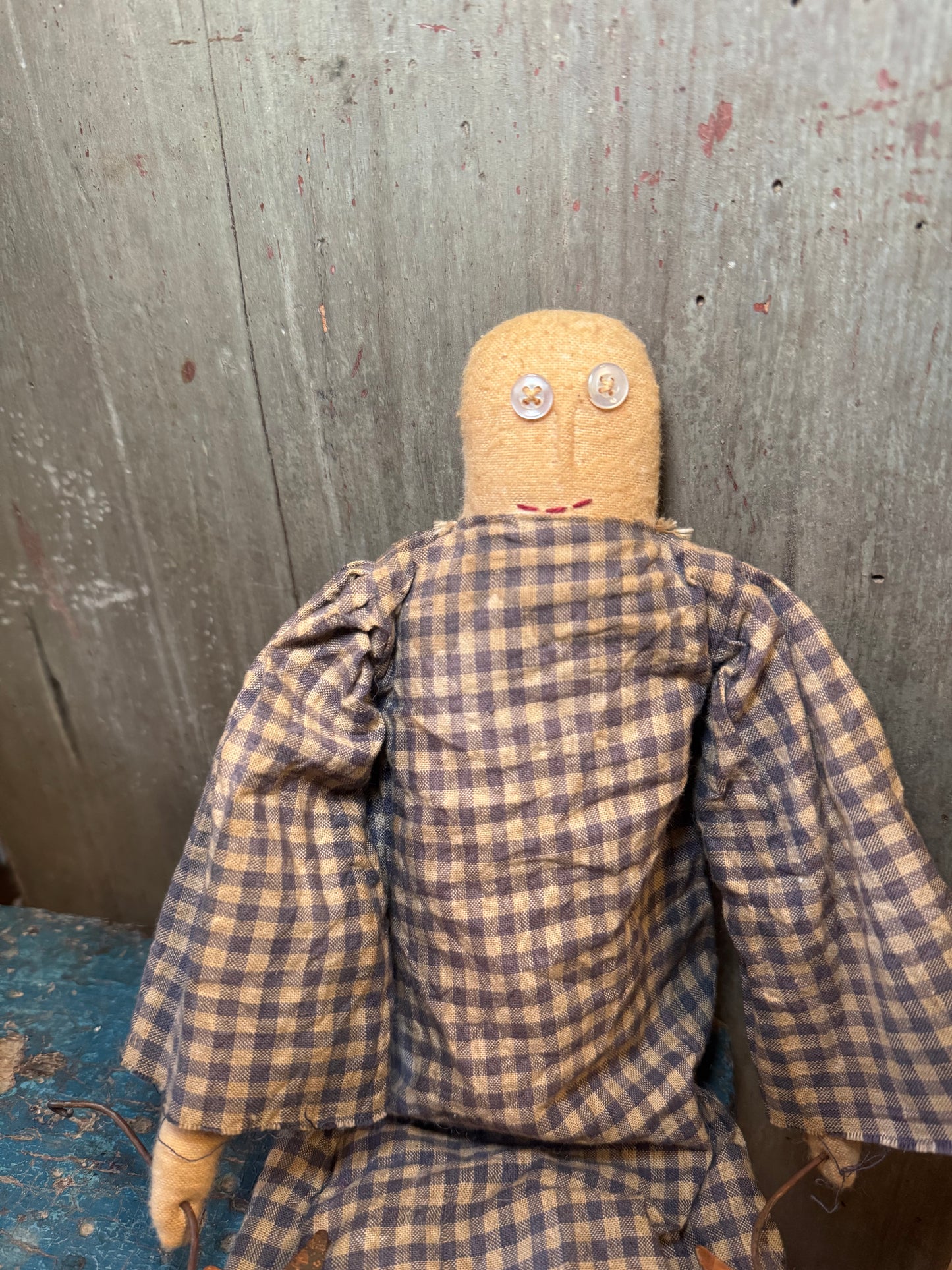 Hand-Stitched Gingham Doll with Rustic Star Garland