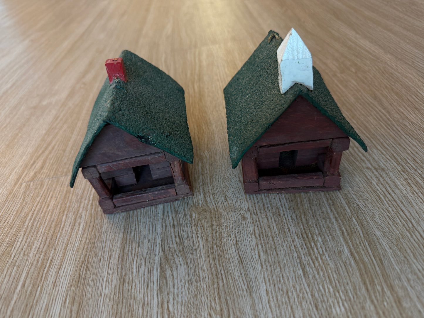 Set of 2 Vintage Log Cabin House & Church