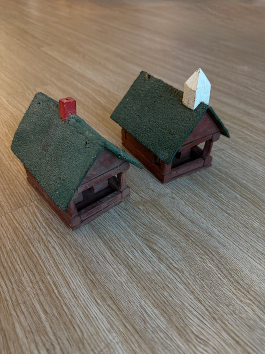 Set of 2 Vintage Log Cabin House & Church