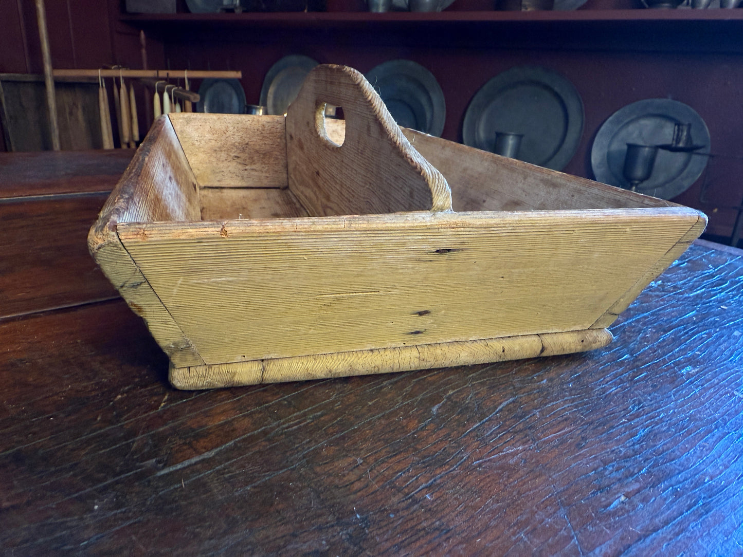 Mid to Late 1800s Divided Tote with Original Buttermilk Yellow Paint