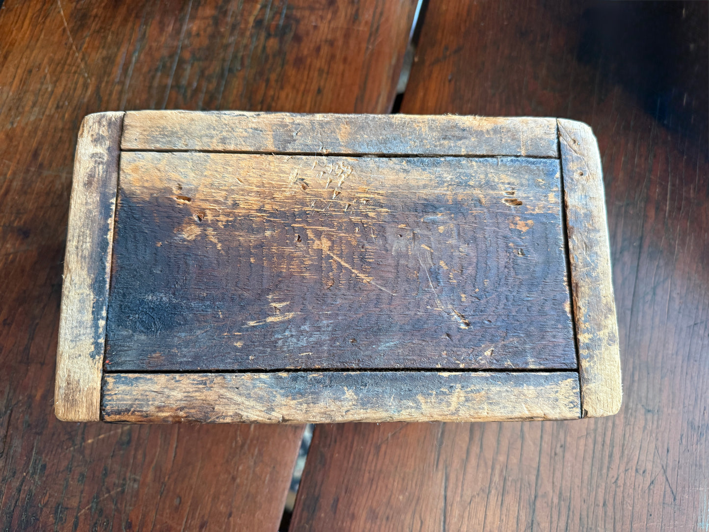 Primitive 1800s Wooden Tool Box w/ Wire Hinges
