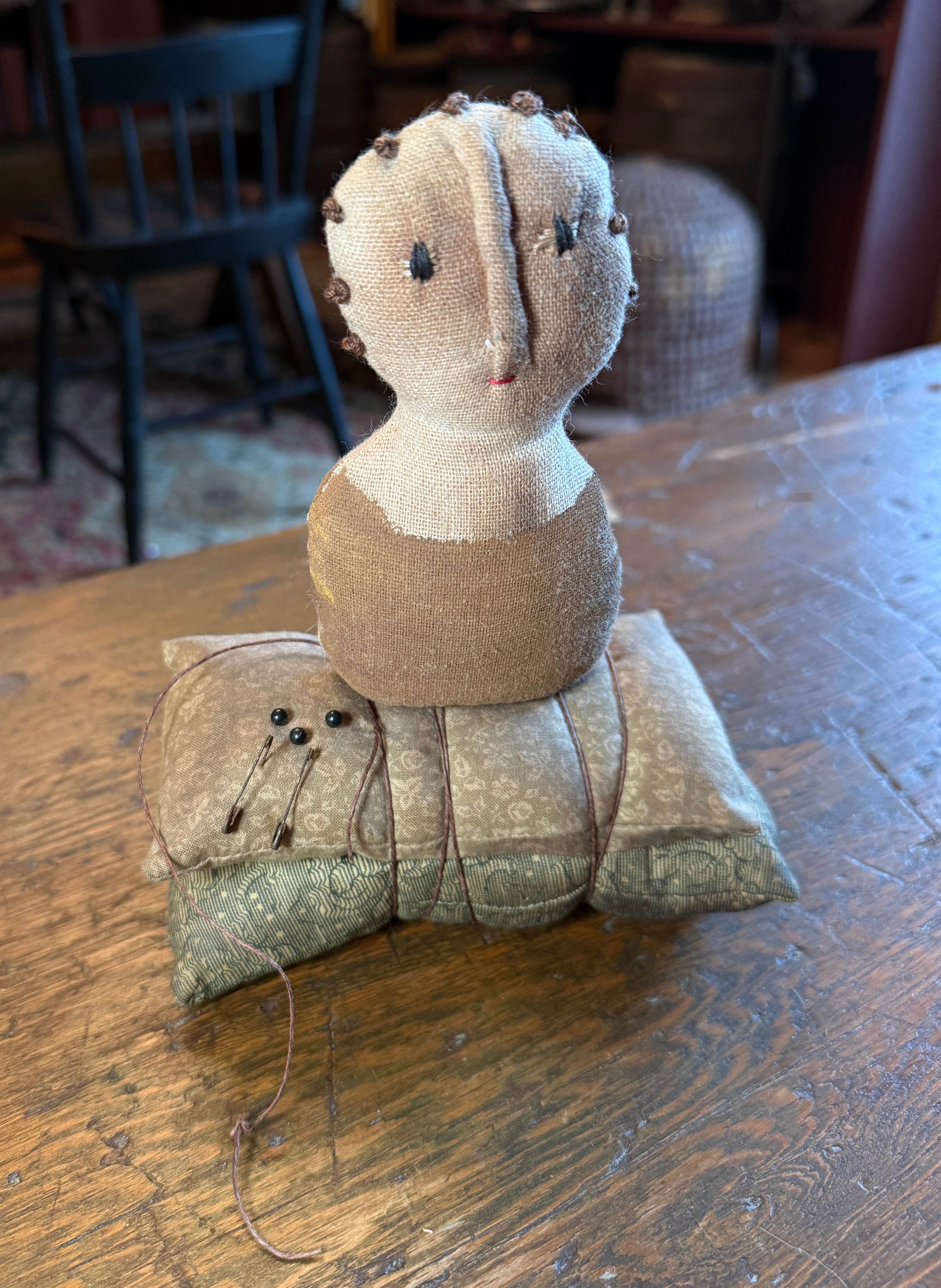 Pillow Stack With Rope Design Folk Art Pin Keep-Woman on Pillow Stack – A Primitive Place
