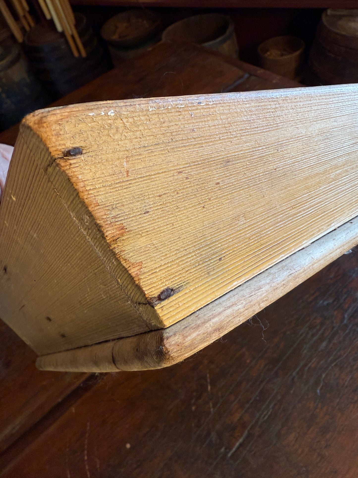 Mid to Late 1800s Divided Tote with Original Buttermilk Yellow Paint