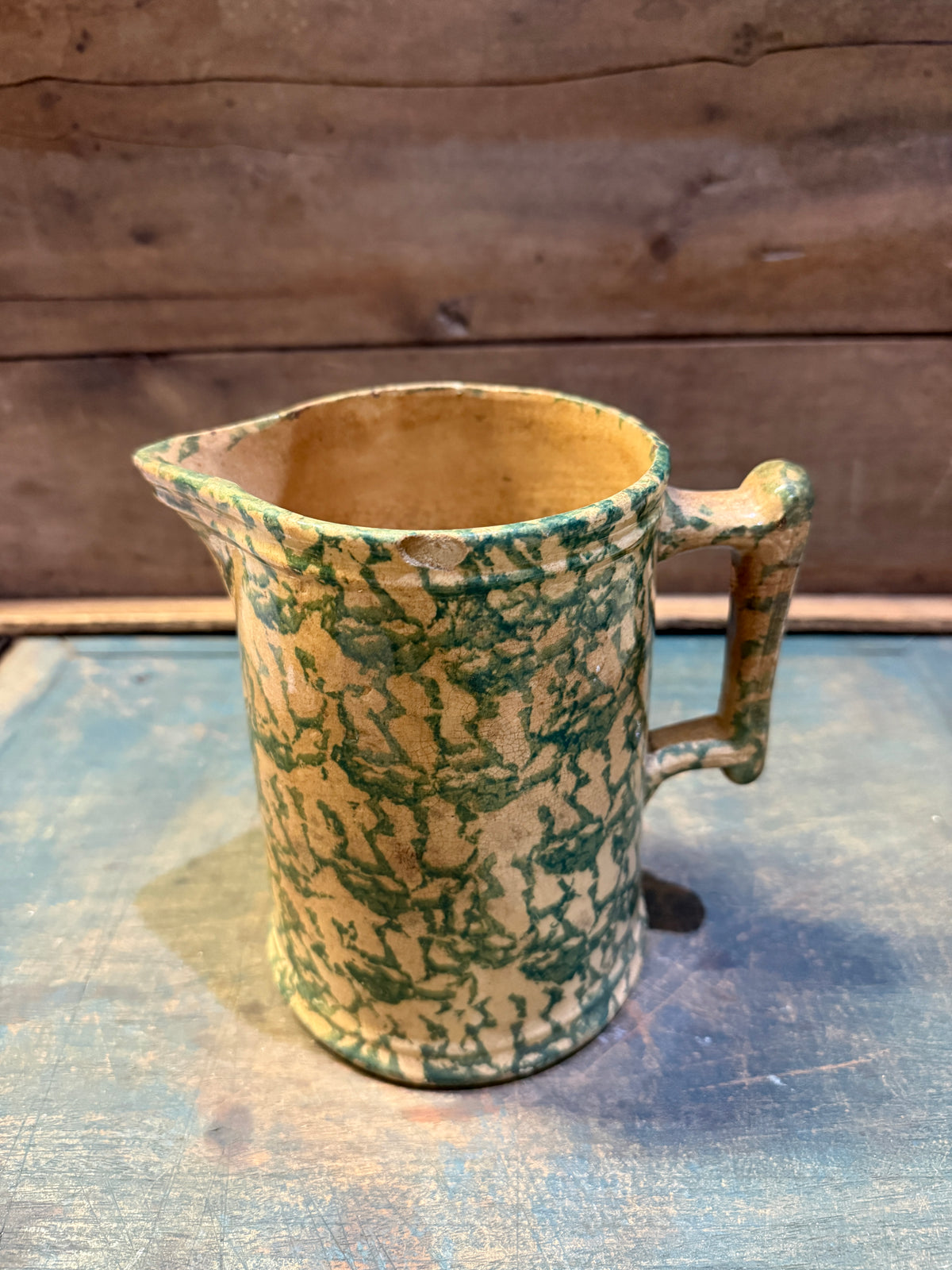 Antique Green Spongeware Pitcher