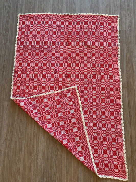 Red & Cream Reversible Antique Crib Coverlet