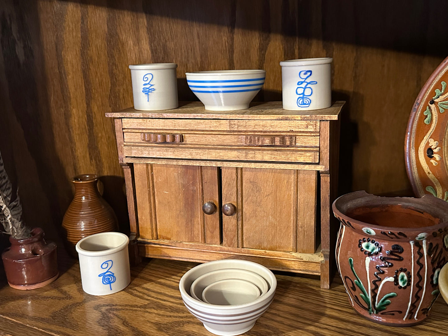 Set of 3 Miniature Faux Stoneware Bowls (Brown Stripe)