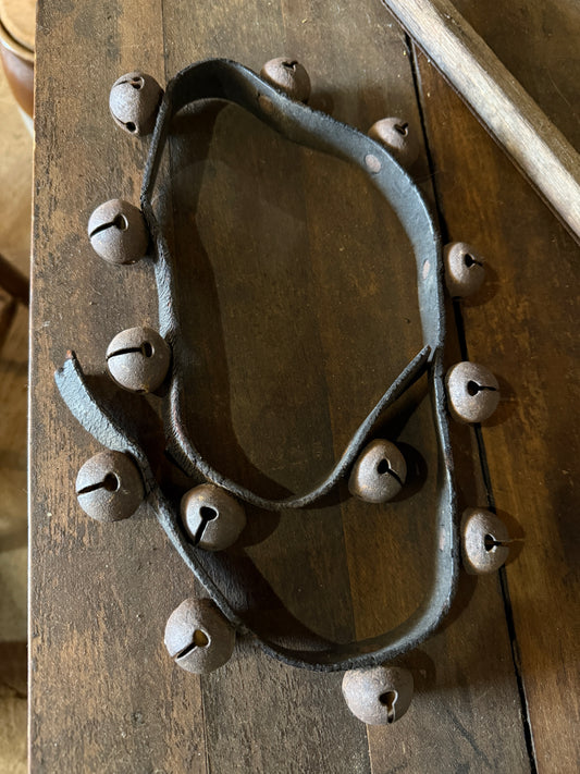12 Antique Sleigh Bells on Leather Strap