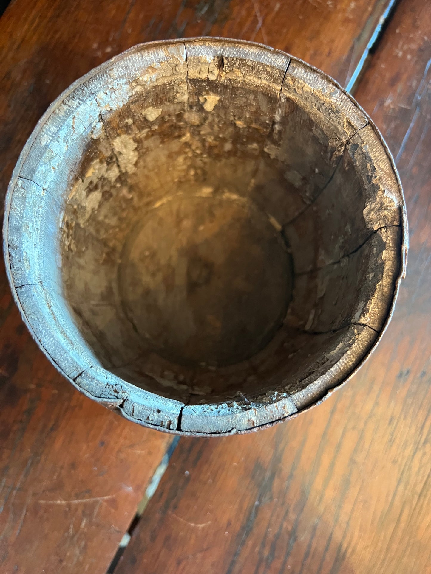 Blue Painted Stave Paint Pail/Bucket, Mid-Late 1800s
