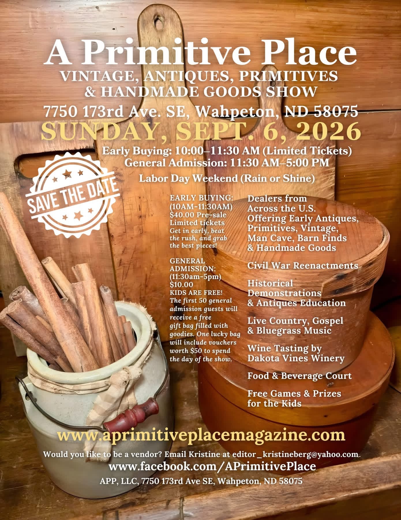 VIP - Early Access Ticket to APPs Vintage, Antiques, Primitives, and Handmade Goods Show!