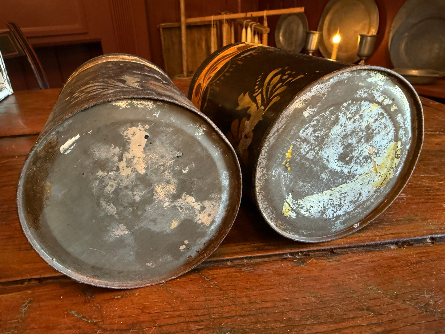Mid-1800s Toleware Canisters - Set of 2