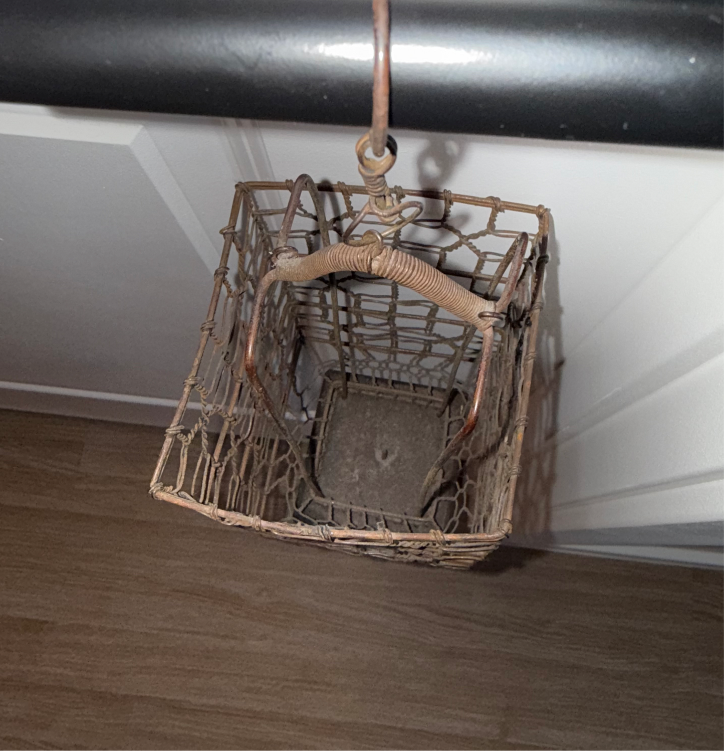 Unique Wire Cage Hanging Lantern with Wood Base