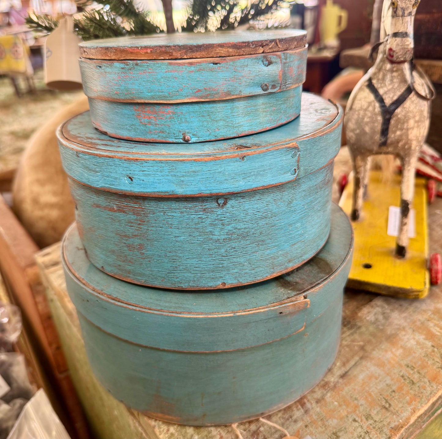Early Small Pantry Box in Original Blue Paint