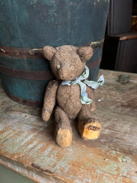 Small Mohair Bear with Light Blue Bow