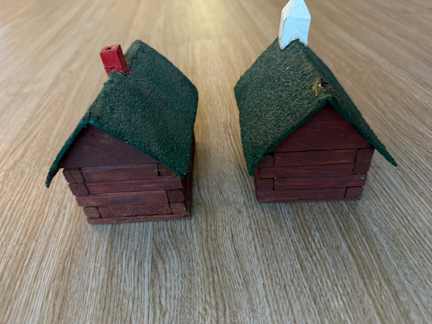 Set of 2 Vintage Log Cabin House & Church