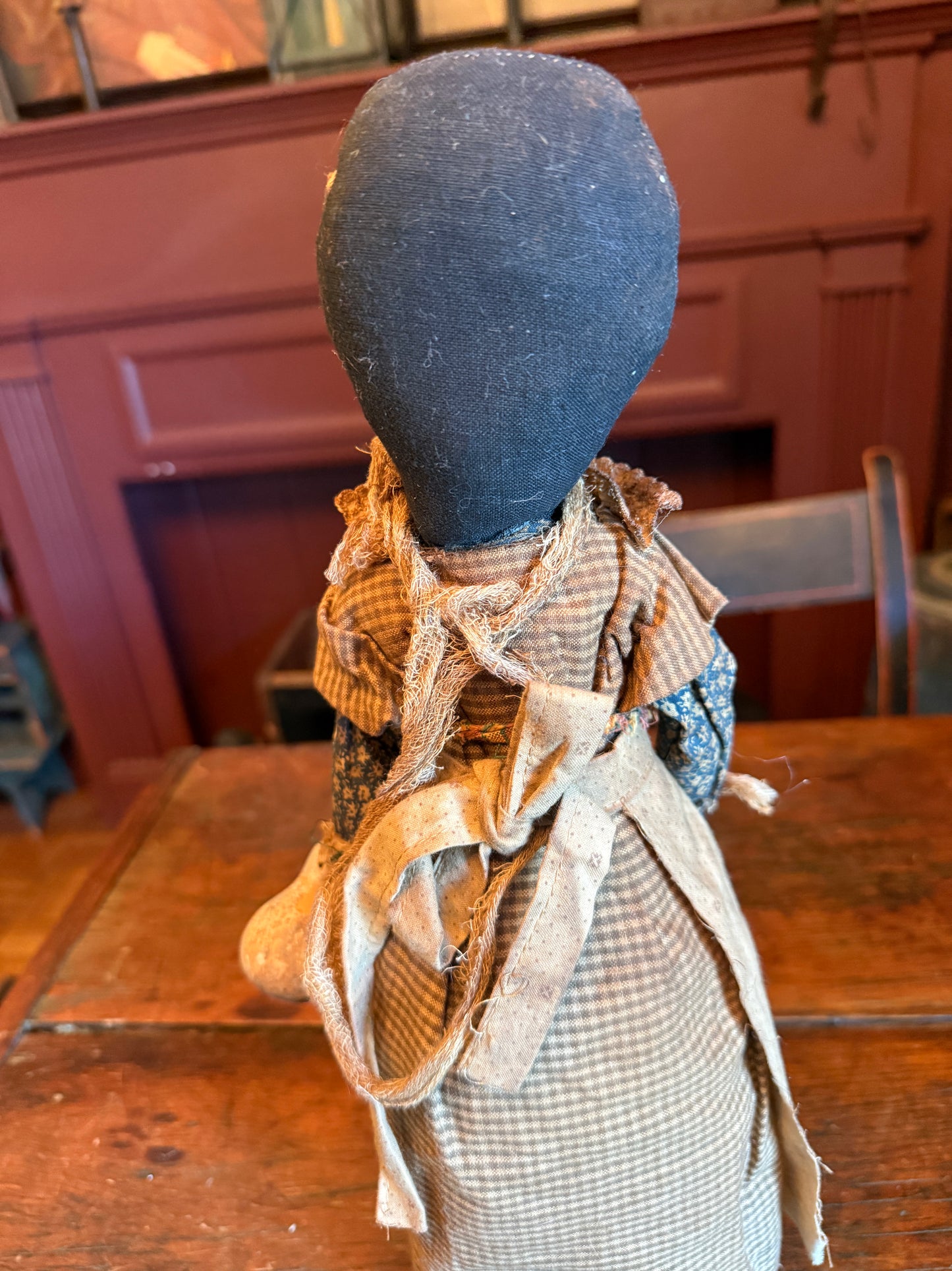 Bottle Doll with Calico Dress, Key Necklace and Gourds