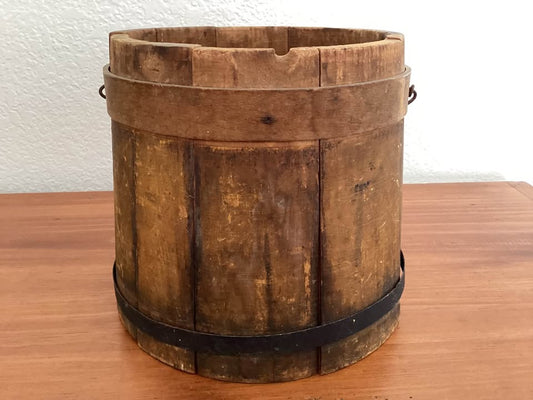 Mid to Late 1800s Wooden Firkin Bucket