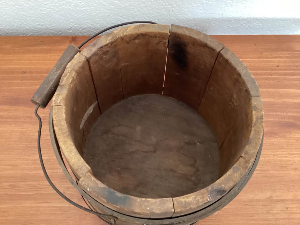 Mid to Late 1800s Wooden Firkin Bucket