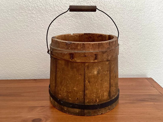 Mid to Late 1800s Wooden Firkin Bucket