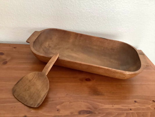 Late 19th Century to Early 20th Century Trench/Dough Bowl with Wooden Scoop/ Paddle
