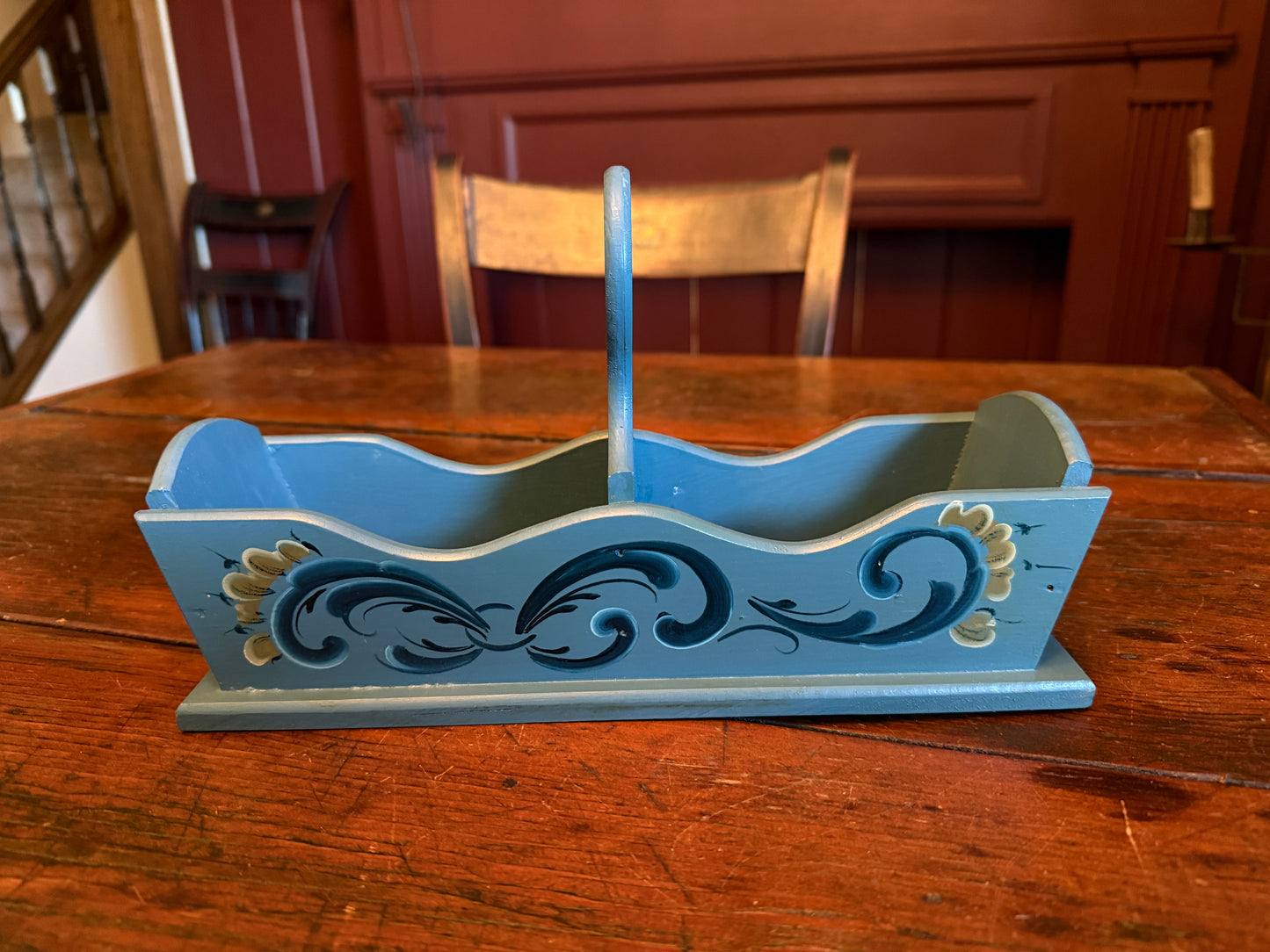 Beautiful Blue Folk Art Divided Box