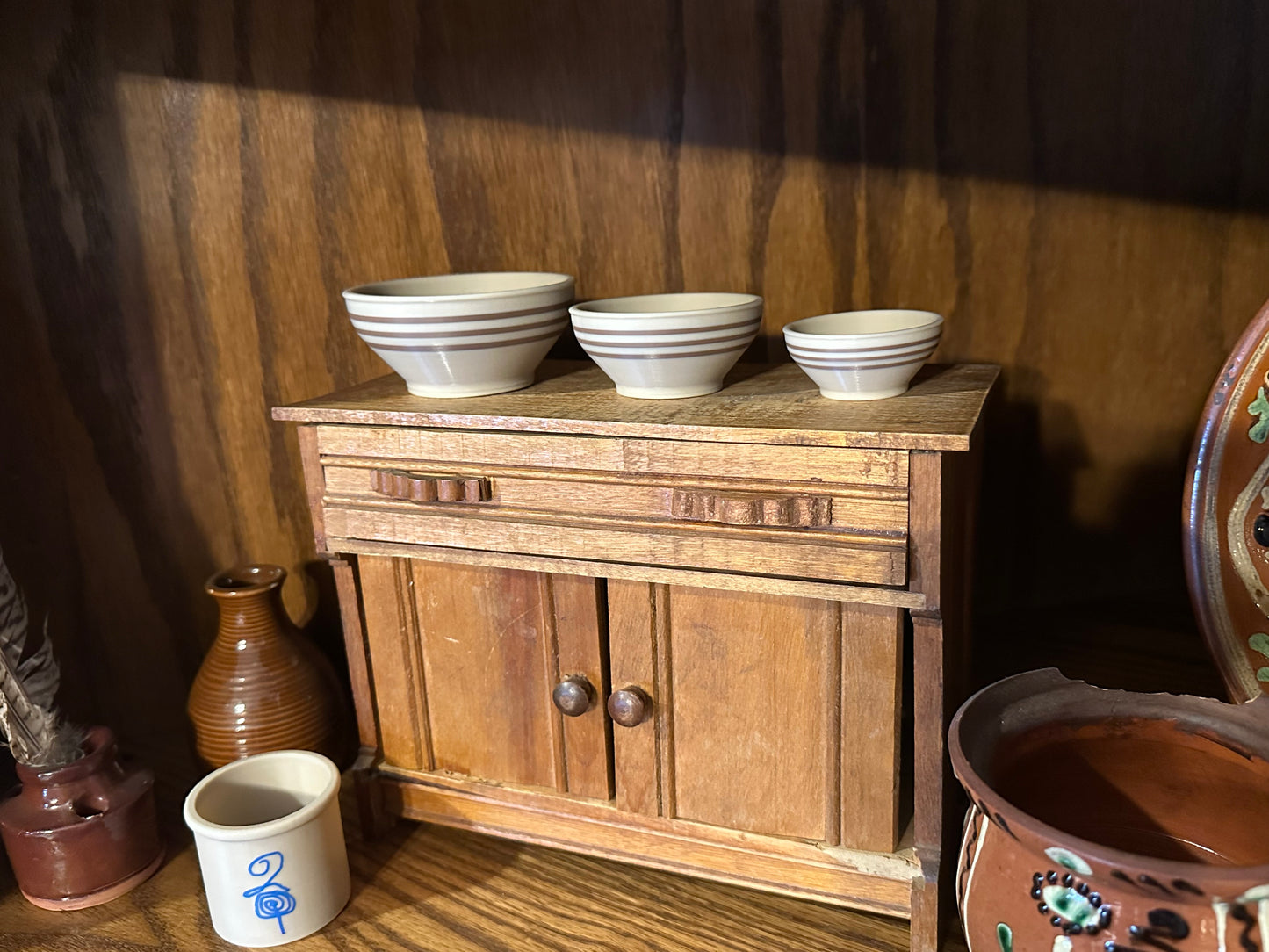 Set of 3 Miniature Faux Stoneware Bowls (Brown Stripe)