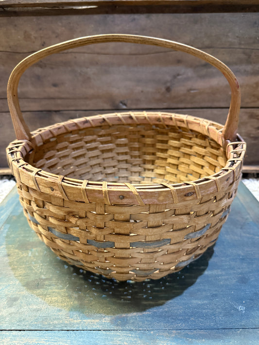 Early Handwoven Splint Basket with Blue/Red Painted Banding