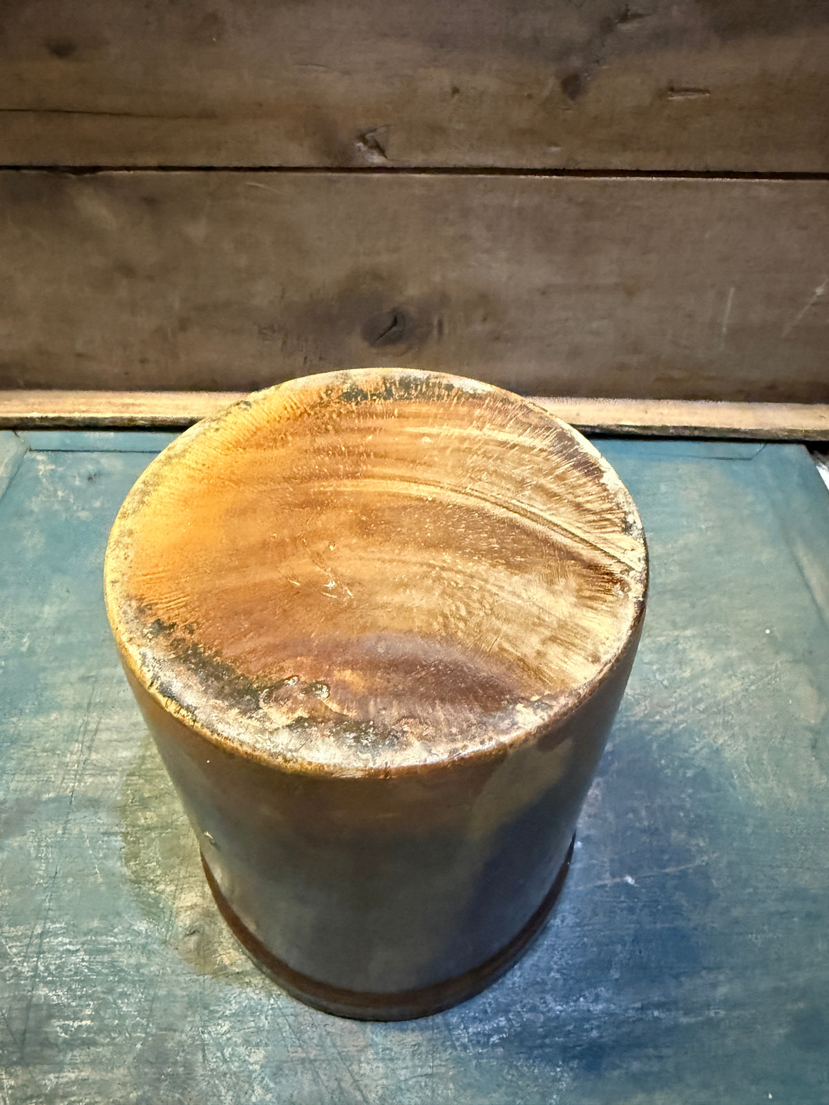 Exceptional Early Brown & Mustard Glazed Stoneware Crock