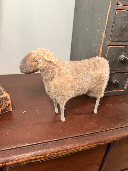 Folk Art Stuffed Sheep with Repair