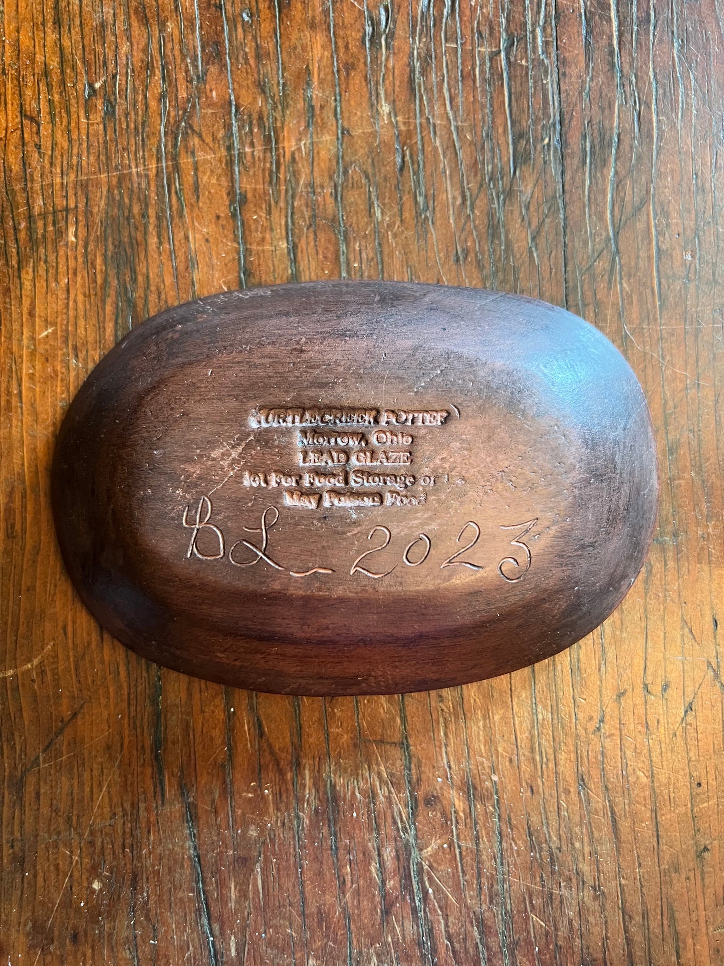 Small Black Oval Redware Dish by Turtle Creek Pottery