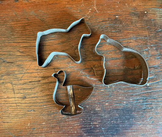 Set of 3 Early Cookie Cutters (Horse, Cat, Goose)